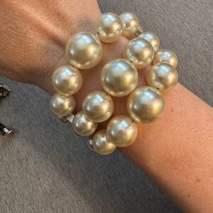 Vintage 1950s Faux Pearl Hinged Cuff Bracelet Wide Statement